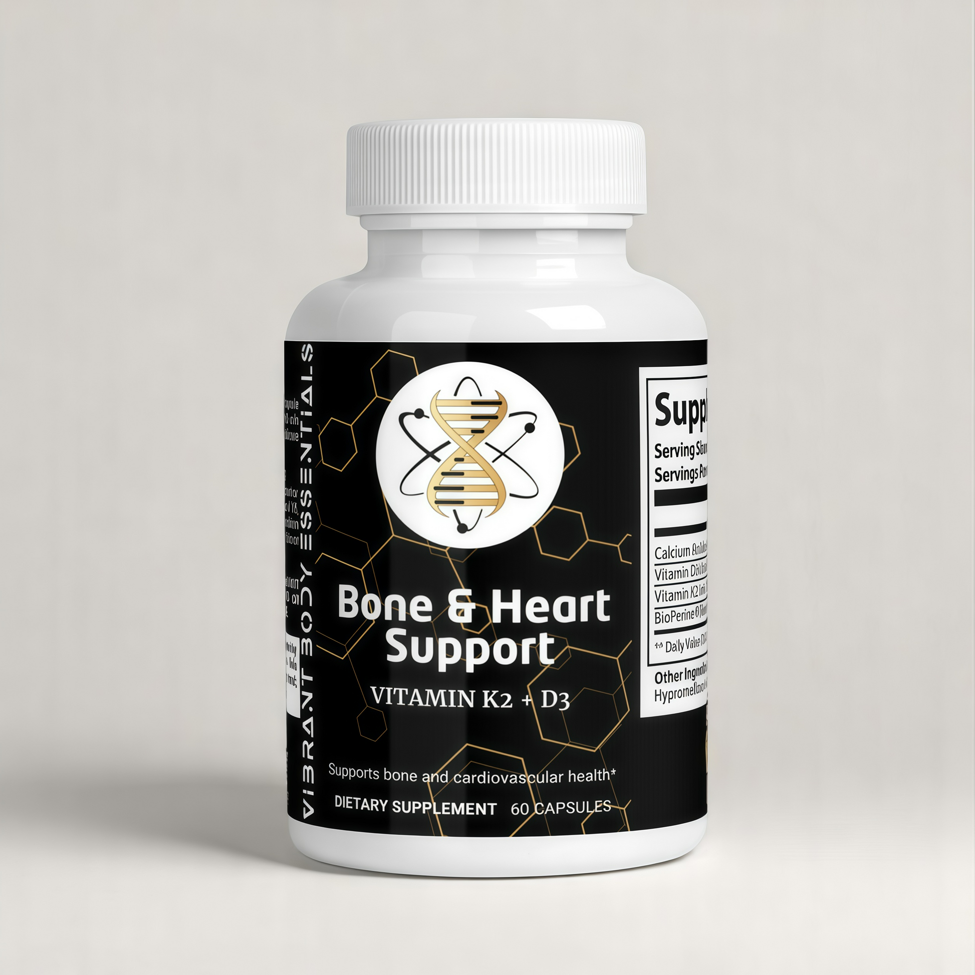 Bone & Heart Support – Vitamin D3 + K2 with Calcium & BioPerine® | 60 Capsules