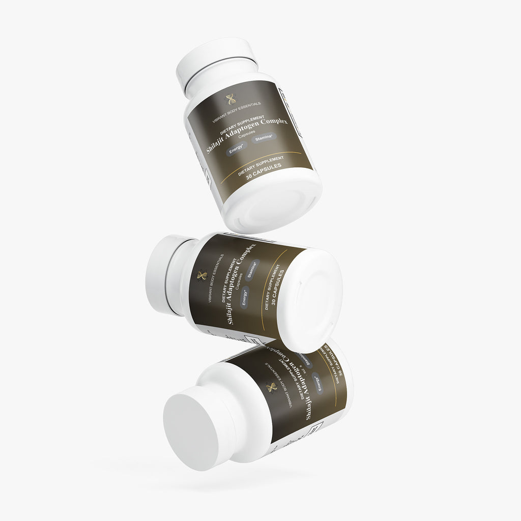Shilajit Adaptogen Complex supplement facts panel listing purified shilajit resin per serving