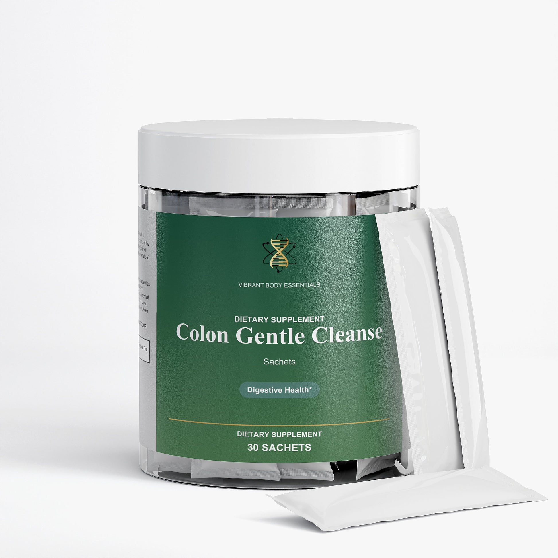 Colon Gentle Cleanse supplement bottle side view with usage details