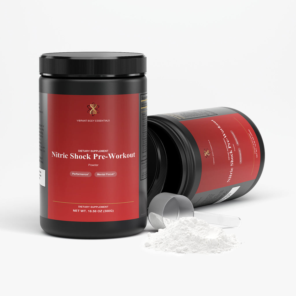 Nitric Shock pre-workout benefits panel — energy, focus and muscle pump support