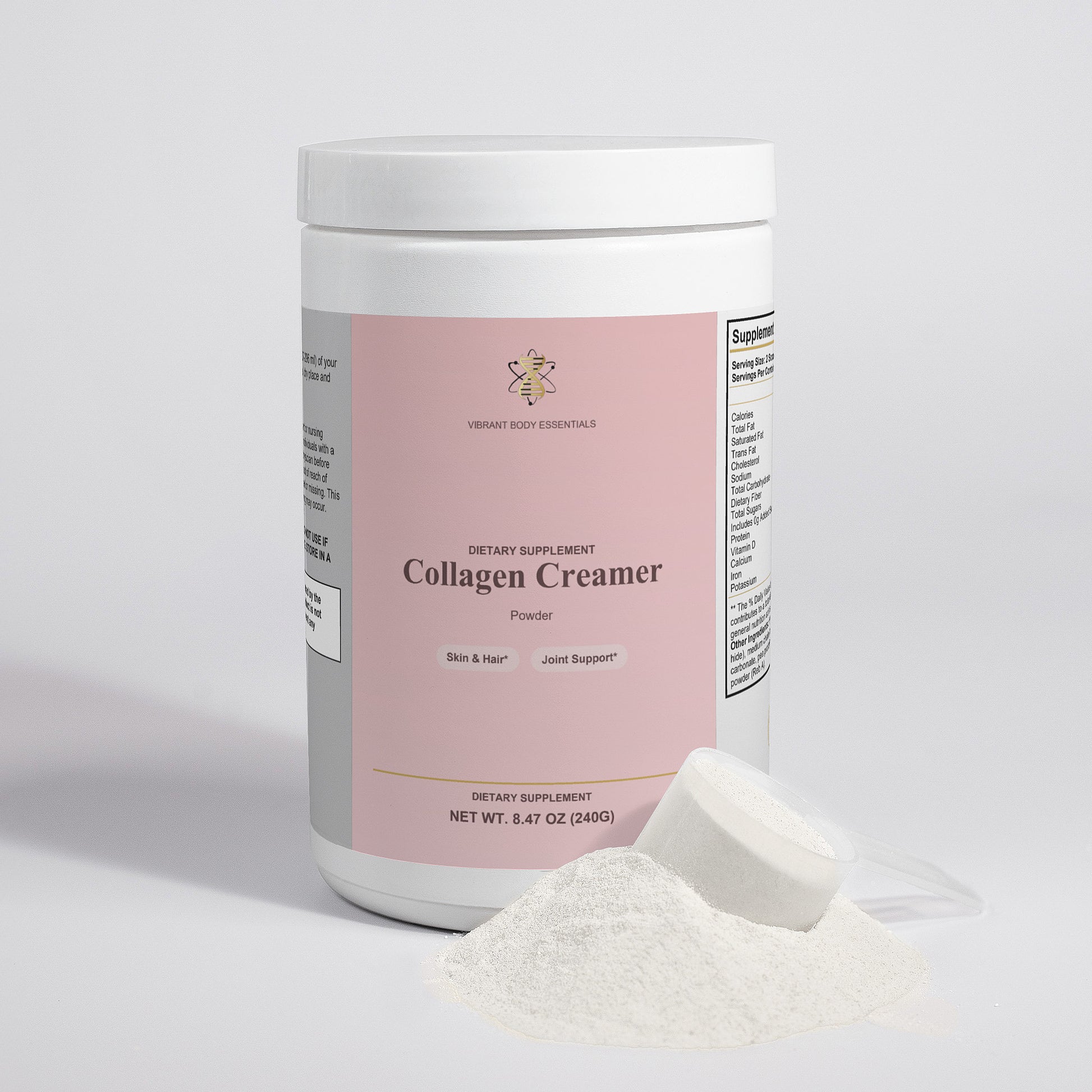 Collagen Creamer Vanilla benefits panel — skin, hair, nails, connective tissue