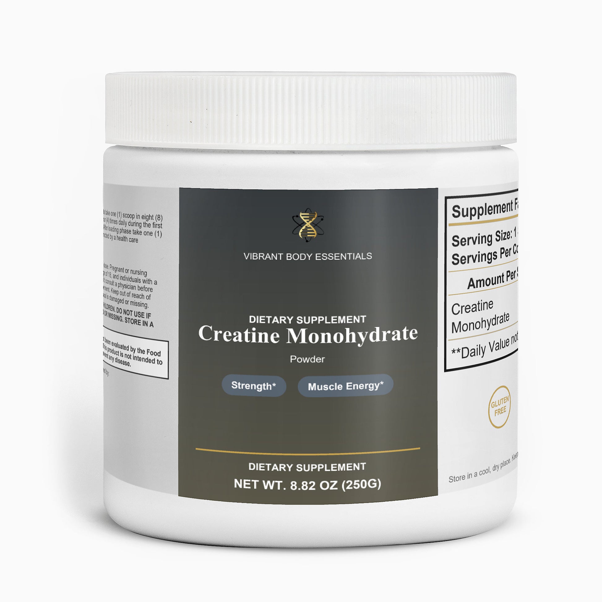Creatine Monohydrate strength and recovery training powder tub, 250g unflavored