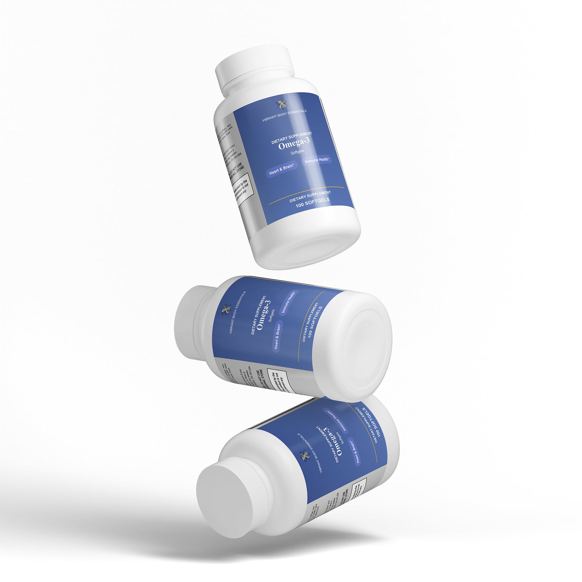 Omega-3 Softgels benefits panel — heart support, brain support, vision support