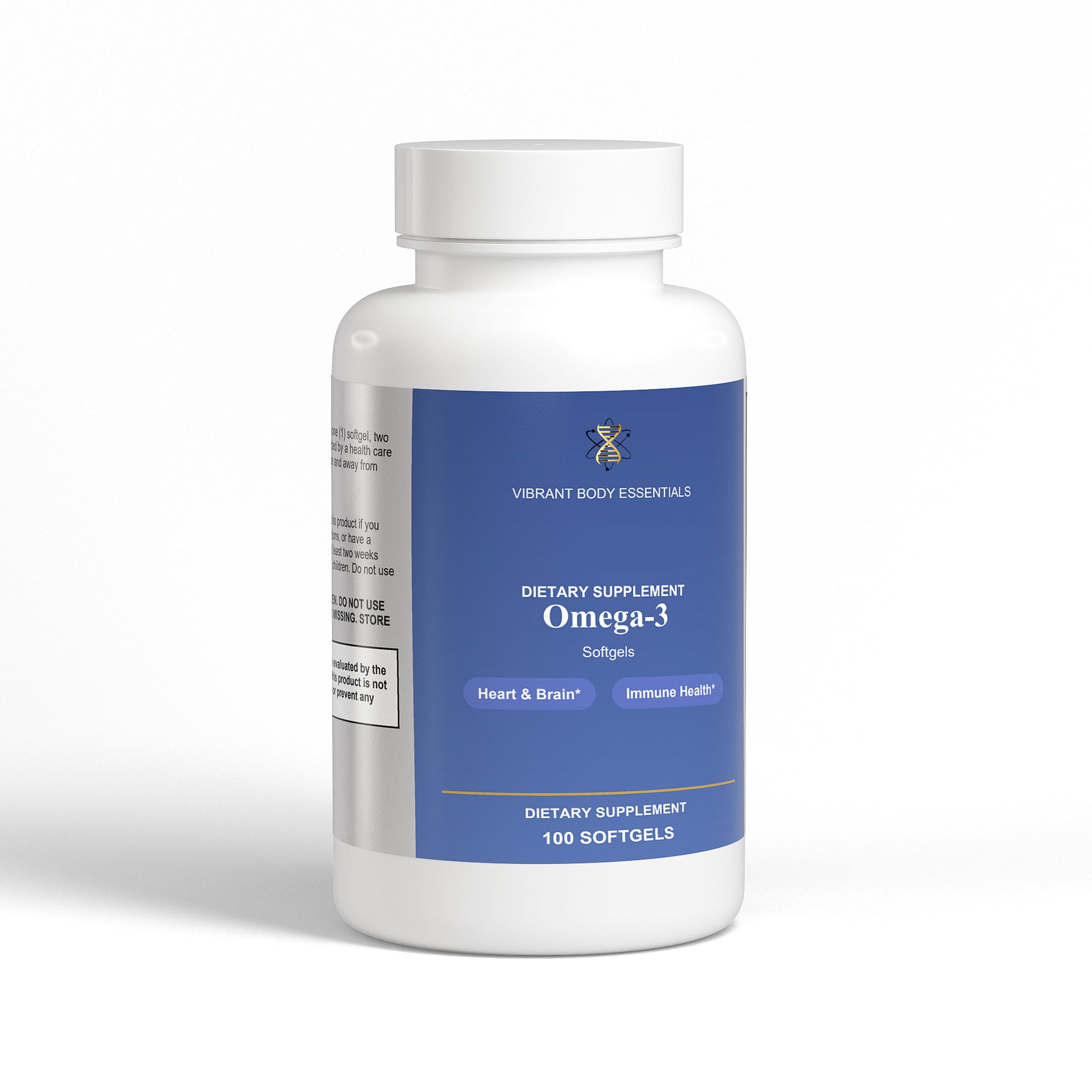 Omega-3 Softgels EPA DHA heart brain vision supplement bottle, 100 softgels