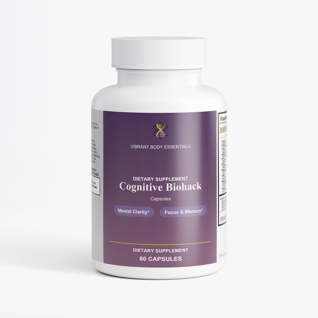 Cognitive Biohack memory and focus nootropic supplement bottle, 60 vegetarian capsules