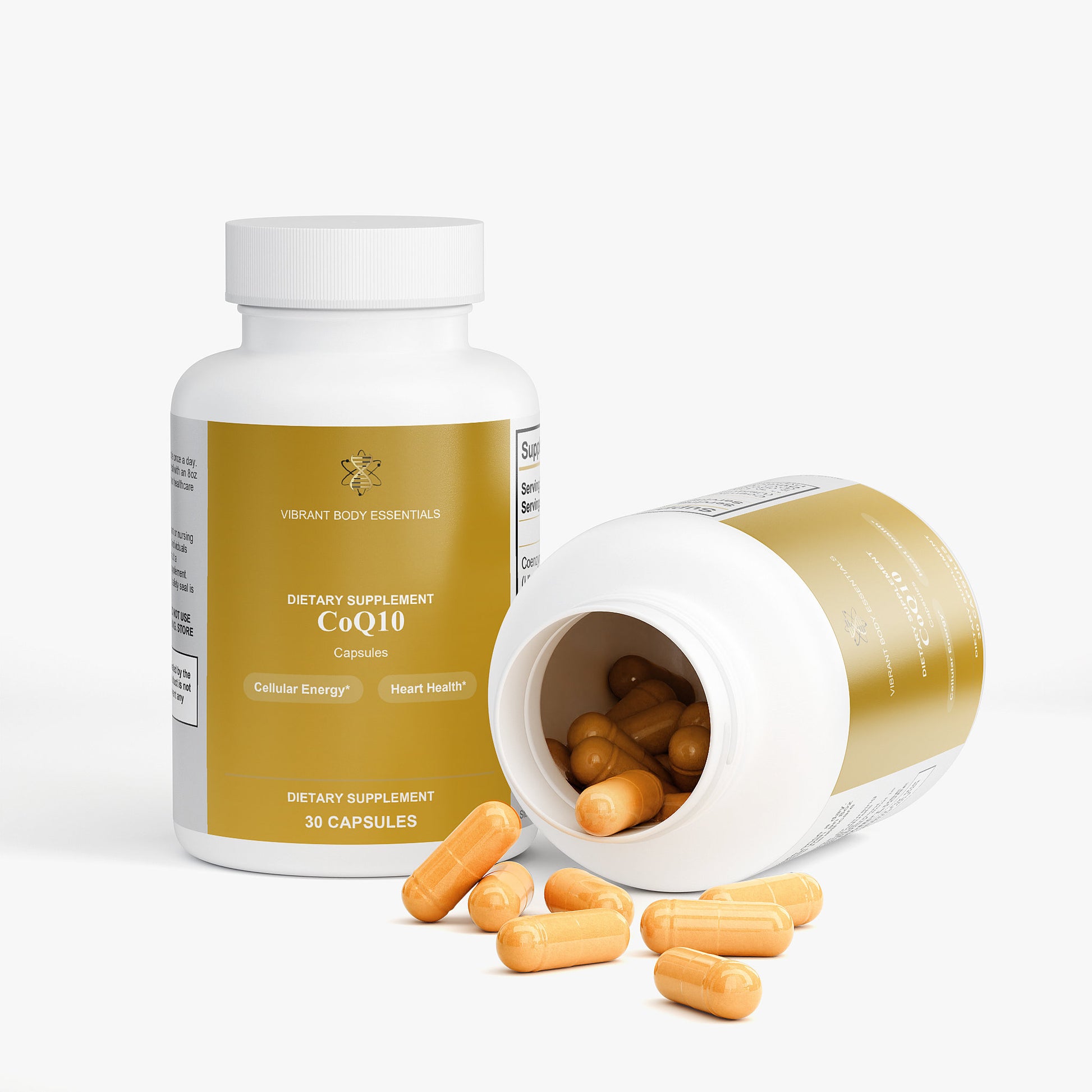 CoQ10 Ubiquinone benefits panel — cellular energy, heart support, antioxidant
