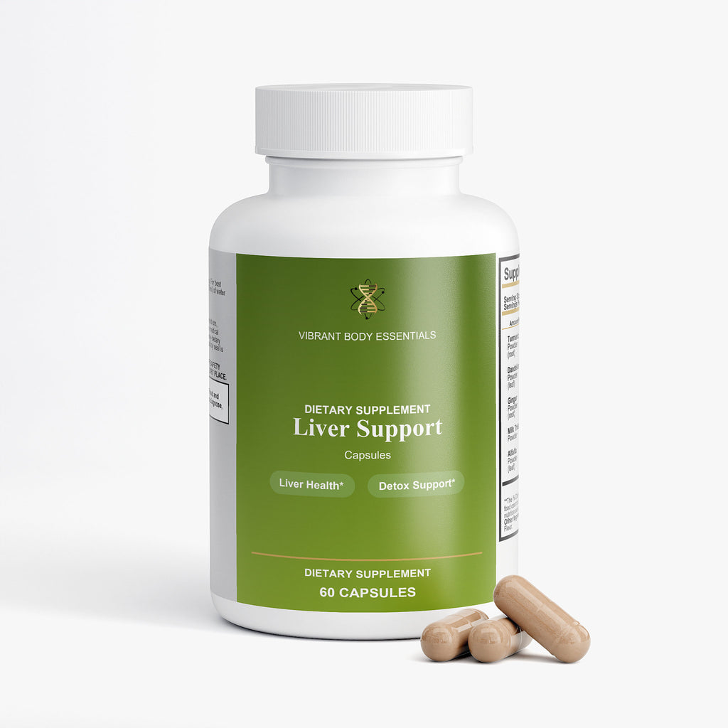 Liver Support supplement bottle side view with usage details