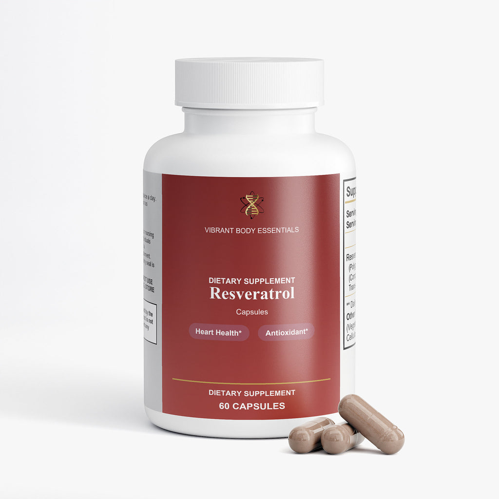 Resveratrol 600mg supplement bottle side view with usage details