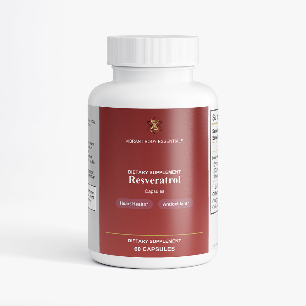 Resveratrol 600mg antioxidant supplement bottle, 60 capsules