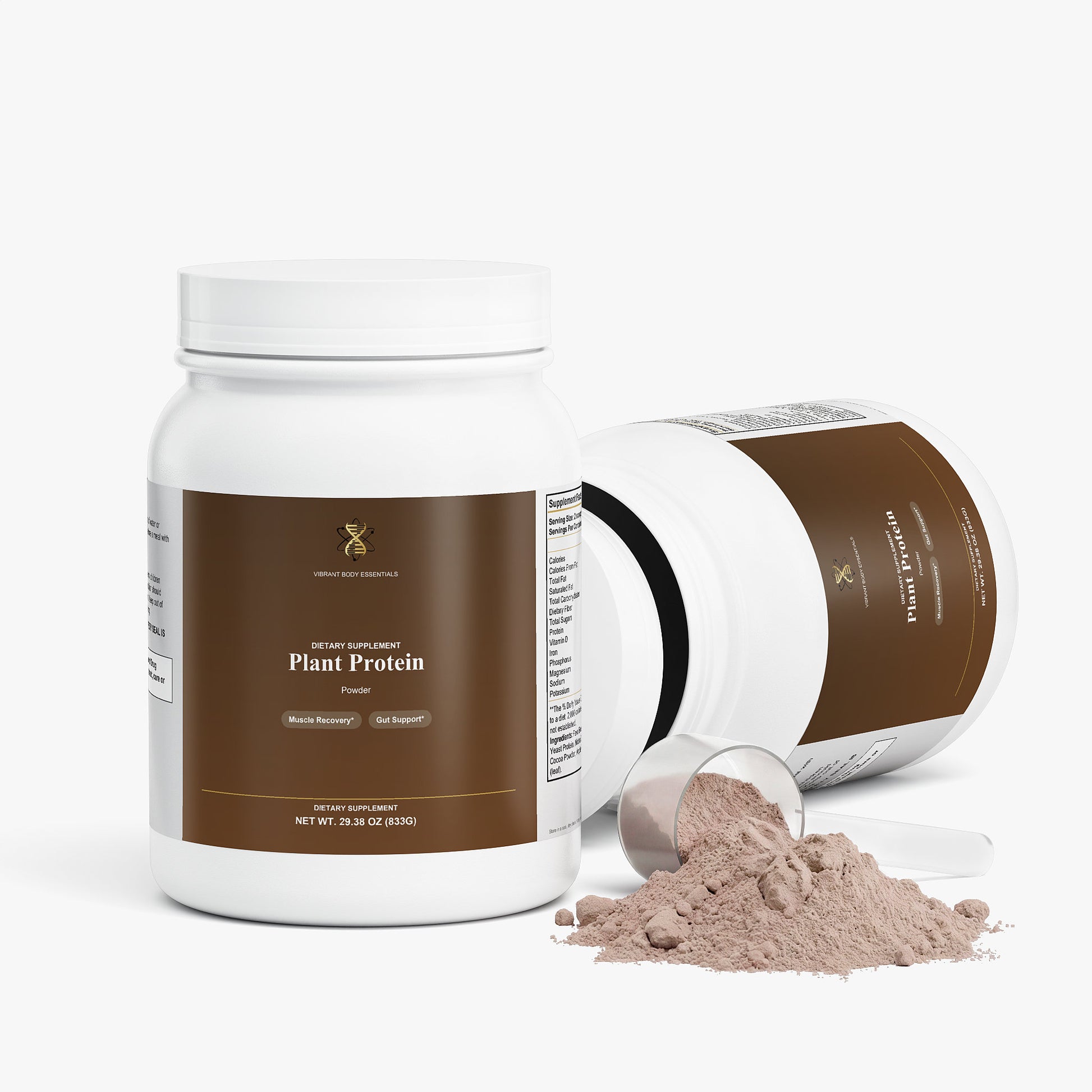 Plant Protein Chocolate benefits panel — plant protein with MCT for active adults, dairy-free and soy-free