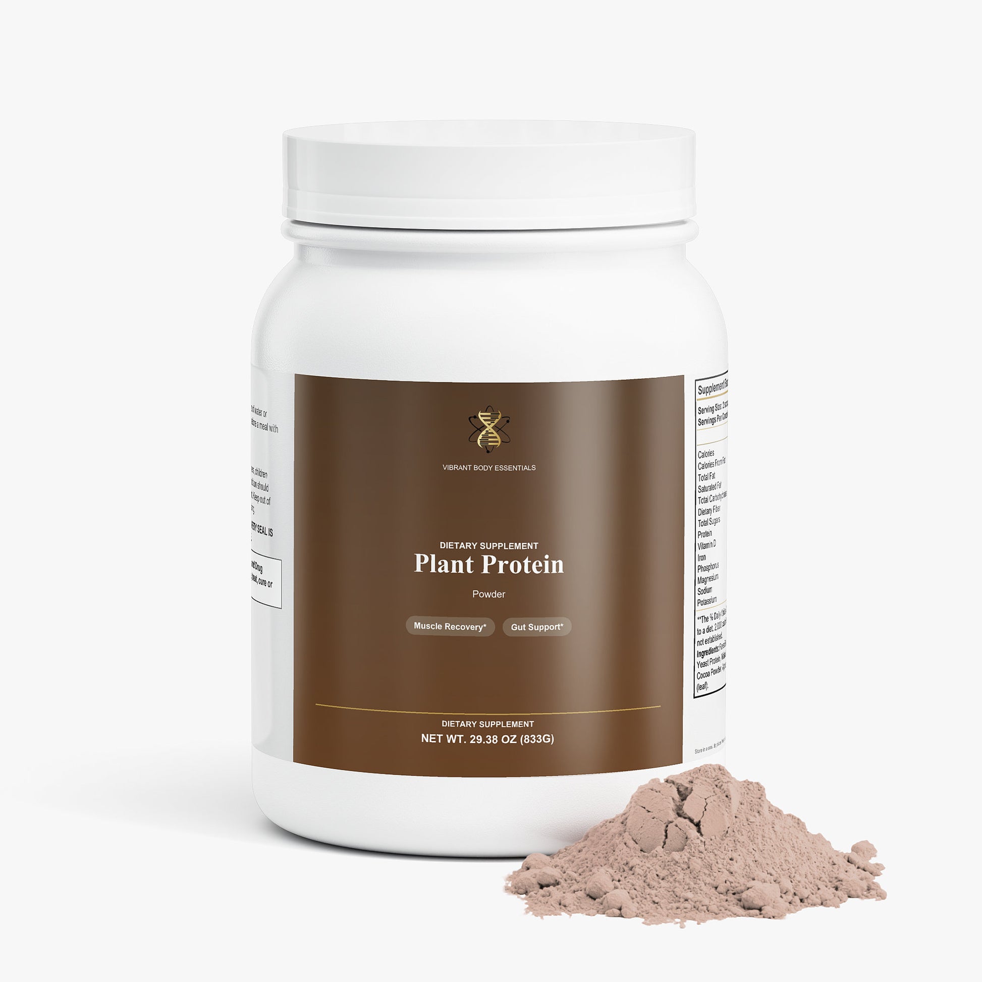Plant Protein Chocolate tub side view with usage details