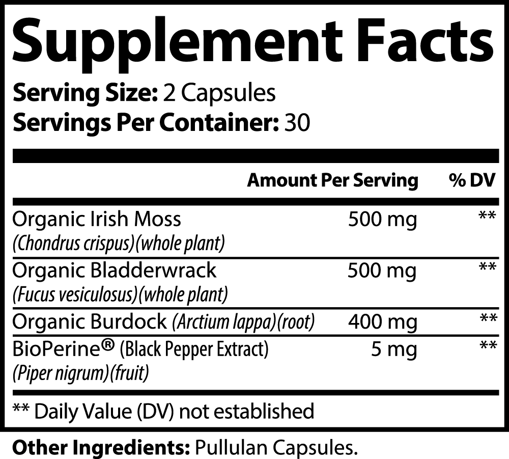 Sea Moss Complex – Irish Moss, Bladderwrack & Burdock for Immune & Thyroid Support | 60 Vegan Capsules