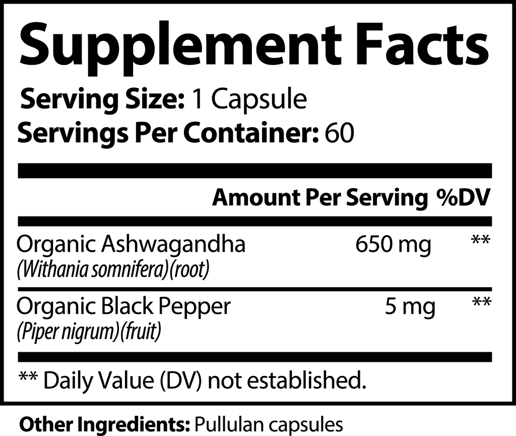 Ashwagandha Capsules – Organic Adaptogen for Stress Relief, Focus & Vitality | 60 Count