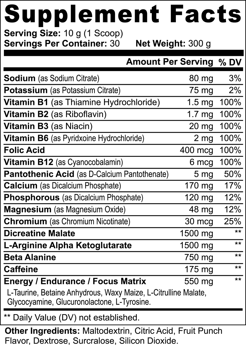 Nitric Shock Pre-Workout – Energy, Focus & Pump Formula | Fruit Punch | 300g Powder