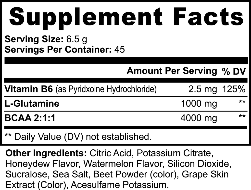 BCAA Post Workout Powder – 2:1:1 BCAA + Glutamine for Muscle Recovery | Honeydew Watermelon | 292g