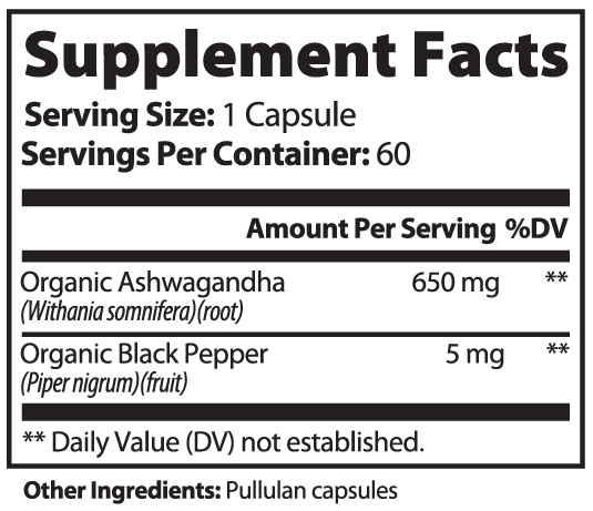 Ashwagandha Capsules – Organic Adaptogen for Stress Relief, Focus & Vitality | 60 Count
