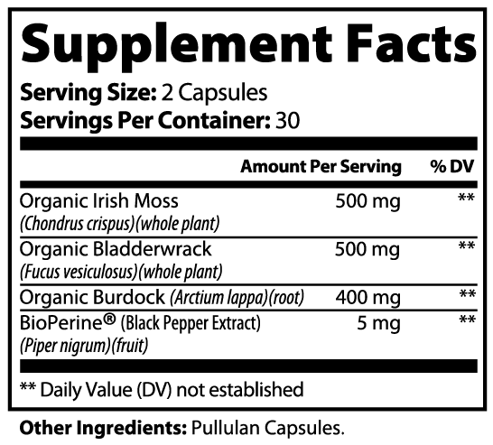 Sea Moss Complex – Irish Moss, Bladderwrack & Burdock for Immune & Thyroid Support | 60 Vegan Capsules