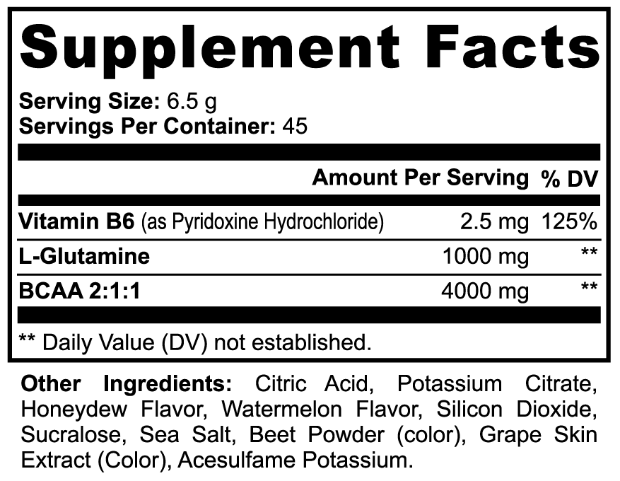 BCAA Post Workout Powder – 2:1:1 BCAA + Glutamine for Muscle Recovery | Honeydew Watermelon | 292g