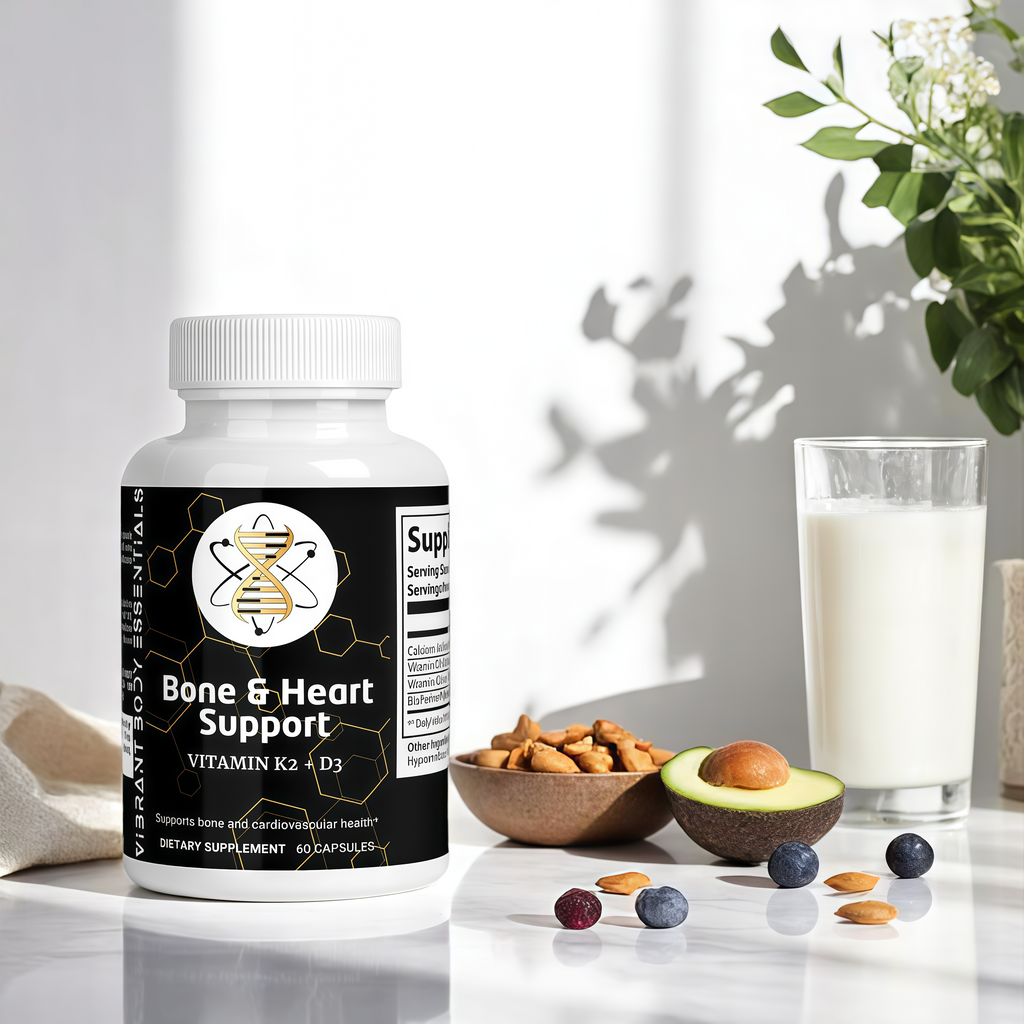 Bone & Heart Support – Vitamin D3 + K2 with Calcium & BioPerine® | 60 Capsules