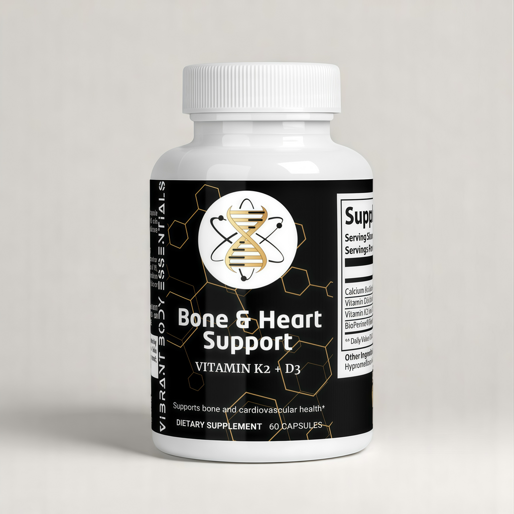 Bone & Heart Support – Vitamin D3 + K2 with Calcium & BioPerine® | 60 Capsules