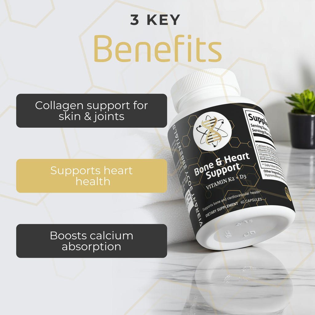 Bone & Heart Support – Vitamin D3 + K2 with Calcium & BioPerine® | 60 Capsules