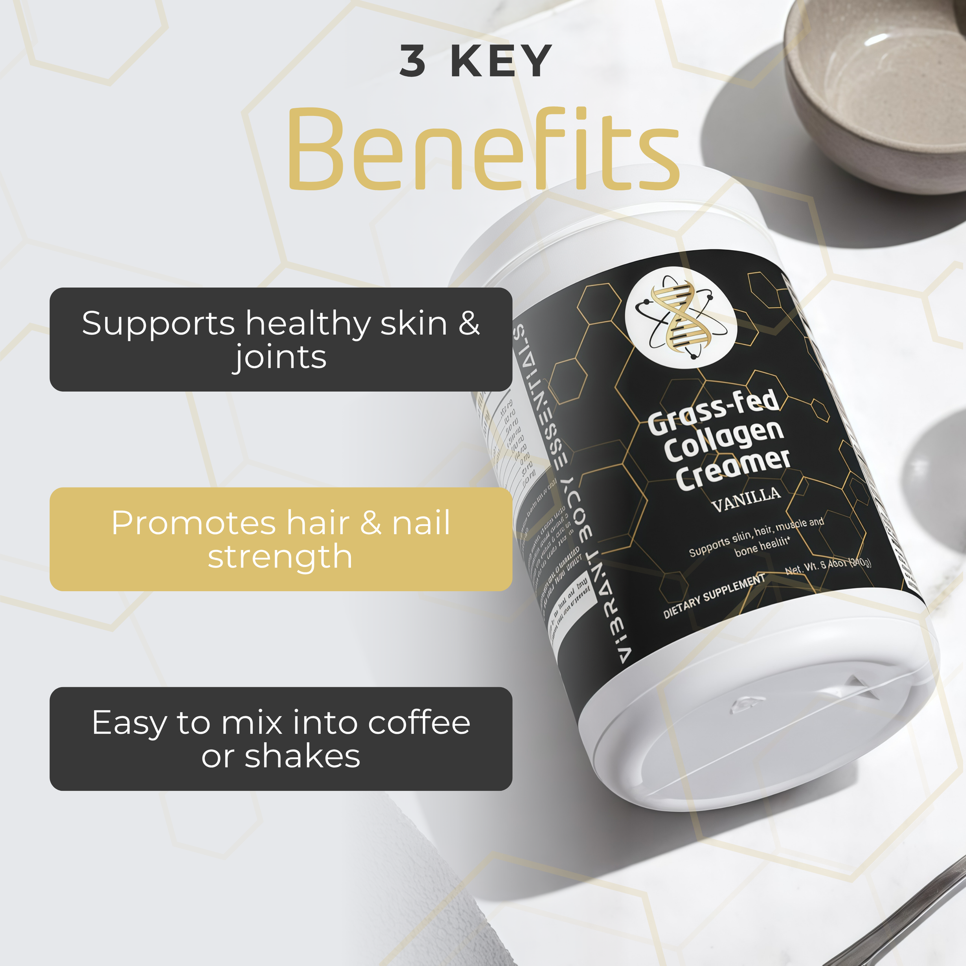Grass-Fed Collagen Creamer – Vanilla | Type 1 & 3 Collagen with MCT Oil for Skin, Hair & Joint Support | 240g
